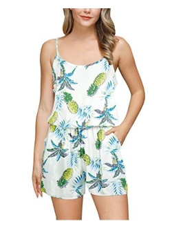 For G and PL Women's Adjustable Strap Tropical Floral Romper with Pocket