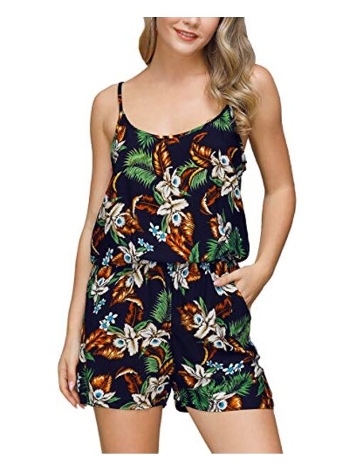 For G and PL Women's Adjustable Strap Tropical Floral Romper with Pocket