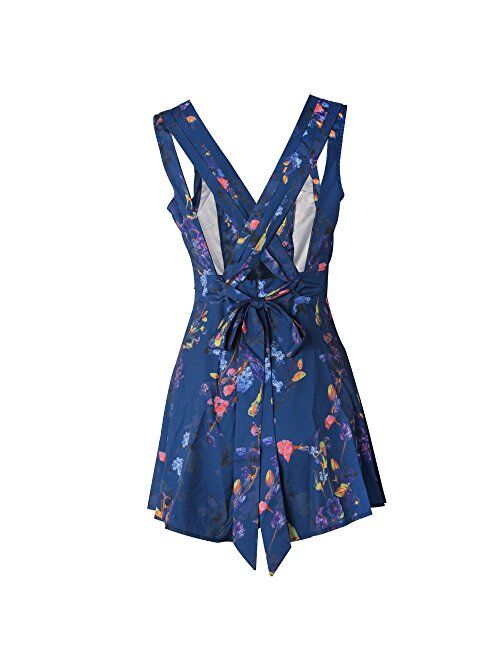 Floral Rompers for Women Sleeveless Deep V Neck Shorts Romper Jumpsuit