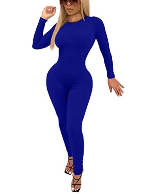 GOKATOSAU Women's Sexy Bodycon Outfits Long Sleeve Casual Club Party Jumpsuits