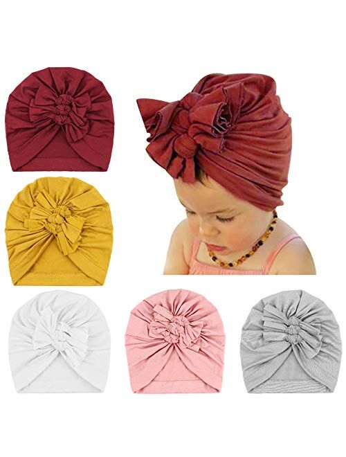 DRESHOW Turban Hat for Baby Infant Cap Hats with Bow Knot Soft Cute Nursery Beanie