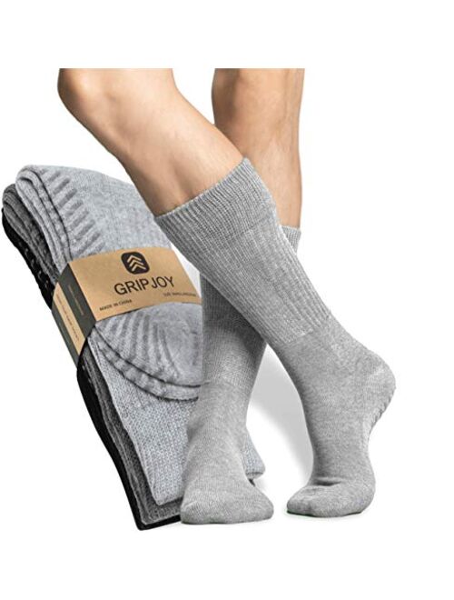 Gripjoy Socks with Grippers for Women & Men, 3-Pack Casual Crew Hospital Socks with Grip