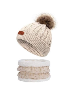 Infant Toddler Woolen Hat Pure Color Winter Twist Double Pom Pom Knitted Beanies Cap 0-3Y