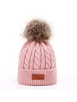 Infant Toddler Woolen Hat Pure Color Winter Twist Double Pom Pom Knitted Beanies Cap 0-3Y