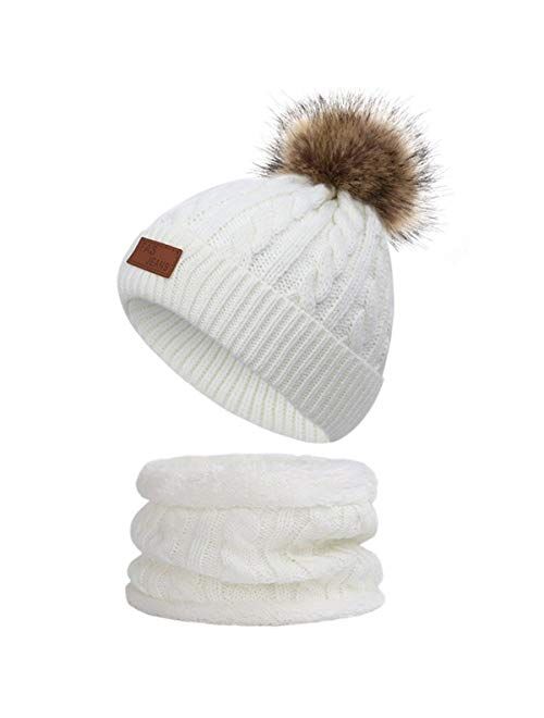 Infant Toddler Woolen Hat Pure Color Winter Twist Double Pom Pom Knitted Beanies Cap 0-3Y