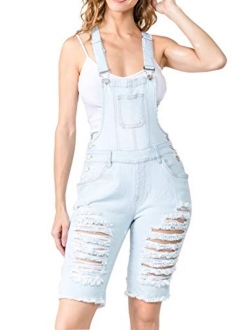 TwiinSisters Women's Front and Back Ripped Slim Curvy Cotton Denim Pants Short Bermuda Overalls Shortalls for Women