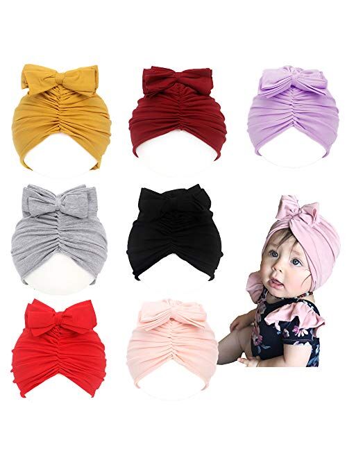 Asufegucd Baby Nylon Big Bow Turban Hats India Beanie Bohemia Donuts Cap Girls Headwear Bun Knot