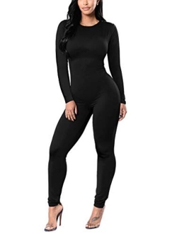 XXTAXN Women's Fall Bodycon Long Sleeve Round Neck Romper Jumpsuit