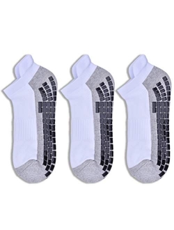 AOIREMON 3 Pairs Low Cut Non Slip Hospital Socks,Anti-Skid Athletic Slipper Socks With Grippers For Men/Women,Eledly