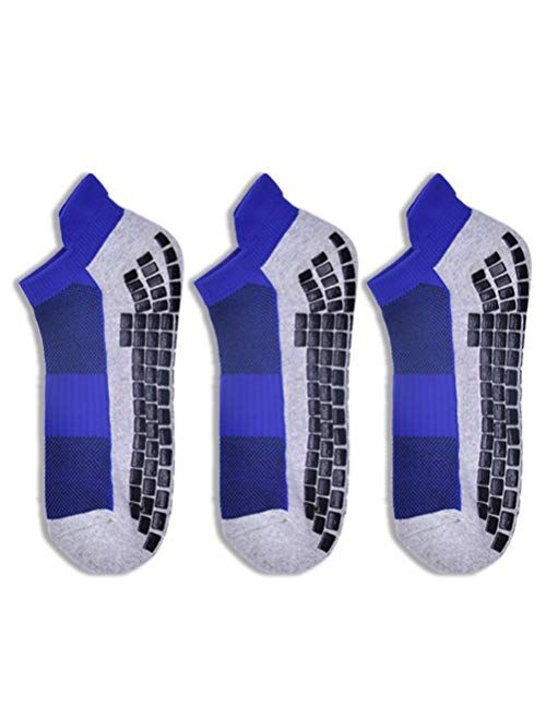 AOIREMON 3 Pairs Low Cut Non Slip Hospital Socks,Anti-Skid Athletic Slipper Socks With Grippers For Men/Women,Eledly