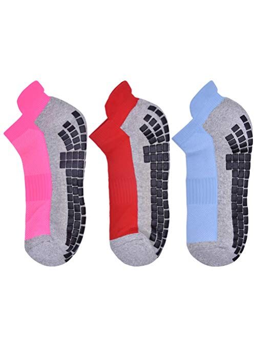 AOIREMON 3 Pairs Low Cut Non Slip Hospital Socks,Anti-Skid Athletic Slipper Socks With Grippers For Men/Women,Eledly