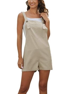 PAODIKUAI Women's Summer Cotton Linen Sleeveless Shorts Rompers Overalls Jumpersuit Pant