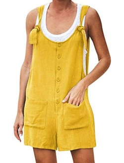 PAODIKUAI Women's Summer Cotton Linen Sleeveless Shorts Rompers Overalls Jumpersuit Pant