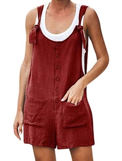 PAODIKUAI Women's Summer Cotton Linen Sleeveless Shorts Rompers Overalls Jumpersuit Pant