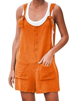 PAODIKUAI Women's Summer Cotton Linen Sleeveless Shorts Rompers Overalls Jumpersuit Pant