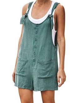 PAODIKUAI Women's Summer Cotton Linen Sleeveless Shorts Rompers Overalls Jumpersuit Pant