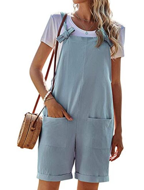 PAODIKUAI Women's Summer Cotton Linen Sleeveless Shorts Rompers Overalls Jumpersuit Pant