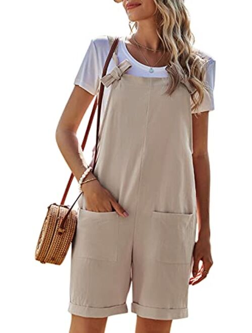 PAODIKUAI Women's Summer Cotton Linen Sleeveless Shorts Rompers Overalls Jumpersuit Pant