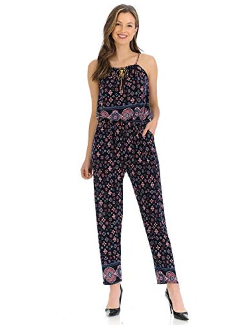 Auliné Collection Womens Sleeveless Halter Neck Boho Long Pants Romper Jumpsuit