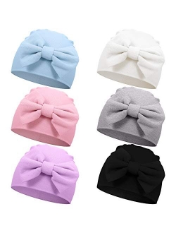 Geyoga 6 Pieces Newborn Baby Unisex Soft Beanie Hat with Cute Bow for 0-6 Months Baby