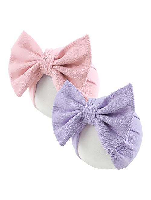 Pesaat 2 Pack Autumn Newborn Hospital Hat Baby Girl Bow Beanie Spring Cotton Baby Hats for Infant Girls 0-6M