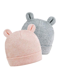 Newborn Hats Baby Boys Girls Beanies Caps 0-6 Months Girls 100% Cotton Unisex 2 Pack