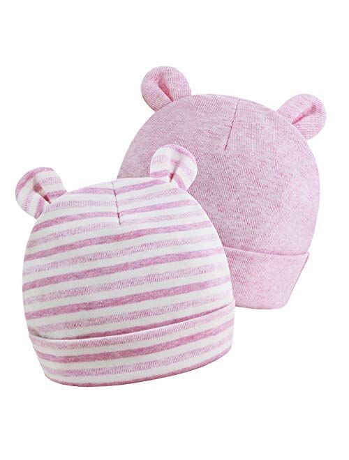 Newborn Hats Baby Boys Girls Beanies Caps 0-6 Months Girls 100% Cotton Unisex 2 Pack