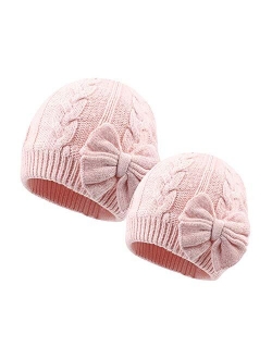 JANGANNSA Winter Warm Knitted Baby Hat for Girls Cotton Lined Infant Toddler Girls Hat Autumn Cute Bow Classic Girls Beanie 0-6Y