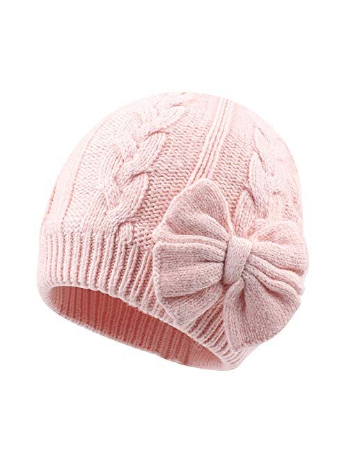 JANGANNSA Winter Warm Knitted Baby Hat for Girls Cotton Lined Infant Toddler Girls Hat Autumn Cute Bow Classic Girls Beanie 0-6Y