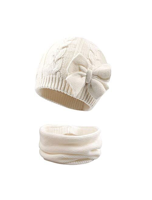 JANGANNSA Winter Warm Knitted Baby Hat for Girls Cotton Lined Infant Toddler Girls Hat Autumn Cute Bow Classic Girls Beanie 0-6Y