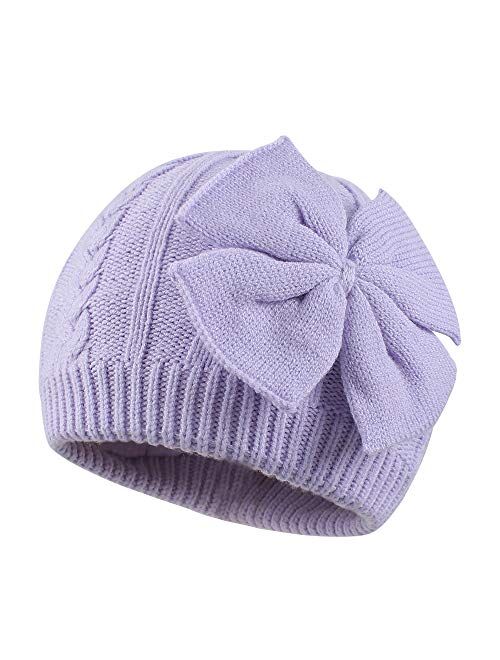 JANGANNSA Winter Warm Knitted Baby Hat for Girls Cotton Lined Infant Toddler Girls Hat Autumn Cute Bow Classic Girls Beanie 0-6Y