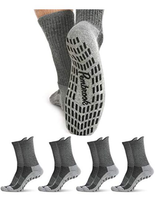 Non Skid Crew Socks - (4 Pairs) - Anti Slip Socks for Barre Yoga Pilates Maternity Pregnancy Hospital Adults Men Women