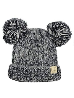 C.C Kids' Children's Cable Knit Double Ear Pom Cuffed Beanie Cap Hat