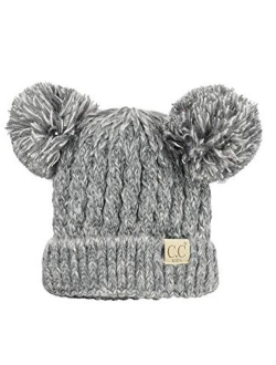 C.C Kids' Children's Cable Knit Double Ear Pom Cuffed Beanie Cap Hat