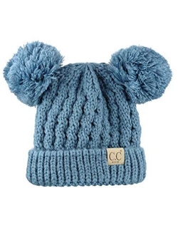 C.C Kids' Children's Cable Knit Double Ear Pom Cuffed Beanie Cap Hat