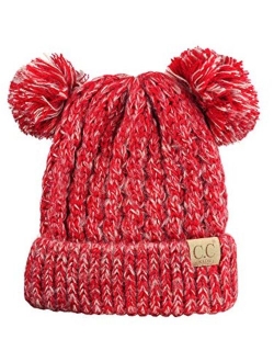 C.C Kids' Children's Cable Knit Double Ear Pom Cuffed Beanie Cap Hat