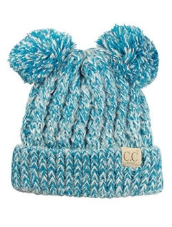 C.C Kids' Children's Cable Knit Double Ear Pom Cuffed Beanie Cap Hat