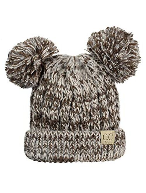 C.C Kids' Children's Cable Knit Double Ear Pom Cuffed Beanie Cap Hat