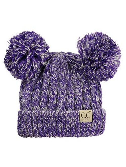 C.C Kids' Children's Cable Knit Double Ear Pom Cuffed Beanie Cap Hat