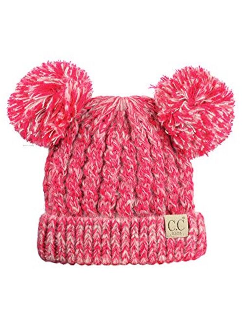 C.C Kids' Children's Cable Knit Double Ear Pom Cuffed Beanie Cap Hat