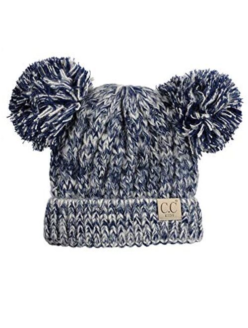 C.C Kids' Children's Cable Knit Double Ear Pom Cuffed Beanie Cap Hat