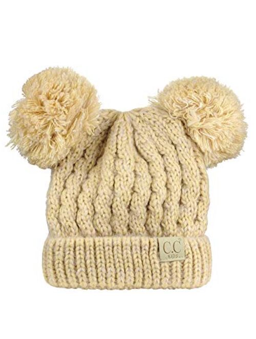 C.C Kids' Children's Cable Knit Double Ear Pom Cuffed Beanie Cap Hat