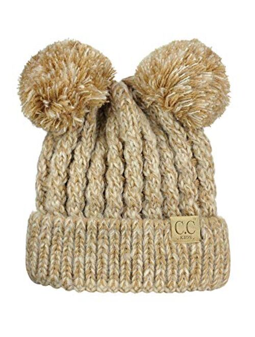 C.C Kids' Children's Cable Knit Double Ear Pom Cuffed Beanie Cap Hat