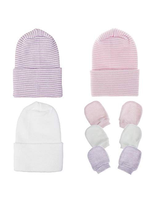 Baby Caps and Mittens Newborn Hospital Beanie Hats No Scratch Gloves Soft Babies Gift Set for Boys Girls