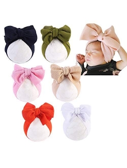 Baby Girl Velvet Big Hair Bow Knotted Head Wrap Oversized Bow Beanie India Cap Warm for Newborn Infant Toddlers 6PCS