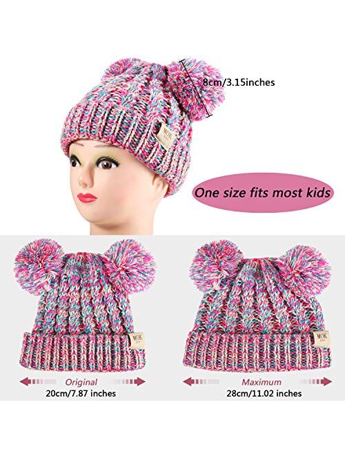 SATINIOR 2 Pieces Knitted Kids Winter Hat with Pompom Ears Toddler Boy Girl Beanie Cap