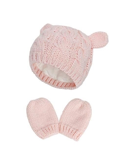 Newborn Winter Beanie Hat Gloves Set for Baby Girls Boys, Infant Toddler Warm Knitted Hats Glove, Baby Winter Hat