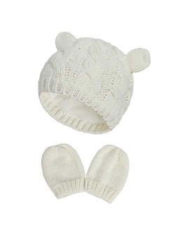 Newborn Winter Beanie Hat Gloves Set for Baby Girls Boys, Infant Toddler Warm Knitted Hats Glove, Baby Winter Hat