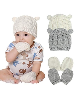 Newborn Winter Beanie Hat Gloves Set for Baby Girls Boys, Infant Toddler Warm Knitted Hats Glove, Baby Winter Hat