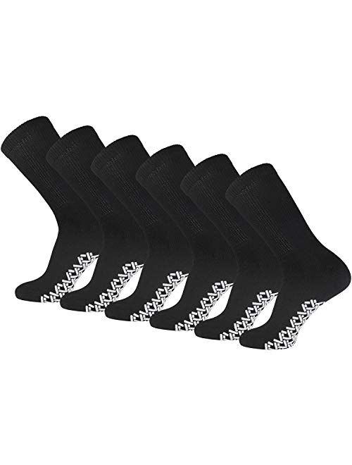 3 Pairs of Non-Skid Diabetic Crew Socks, Non Binding Top Therapeutic Cotton Gripper Socks (Black, Size: 10-13)